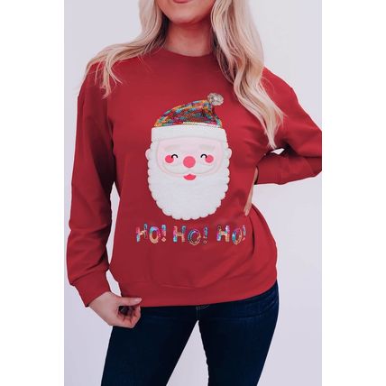 Red HO HO HO Sequined Santa Claus Sweatshirt