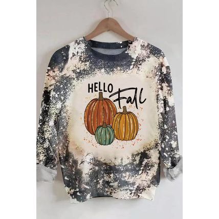 Multicolor Hello Fall Pumpkin Graphic Tie Dye Long Sleeve Top