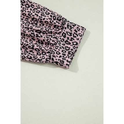 Black Leopard Print Colorblock V Neck Long Sleeve Plus Size Top