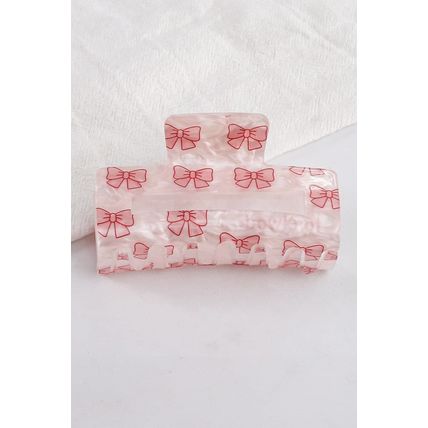Light Pink Bow Knot Print Acrylic Square Hair Claw