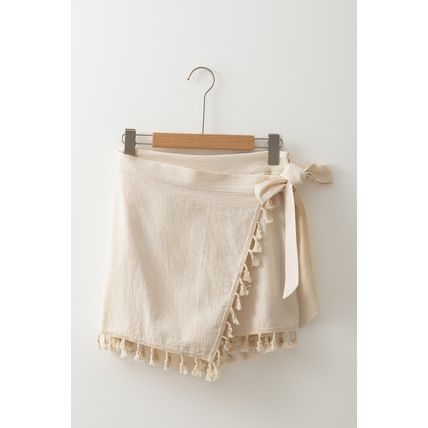 Apricot Tassel Trim Wrap Knot Side Bohemian Style Mini Skort