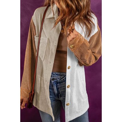 Multicolour Corduroy Colorblock Loose Shacket