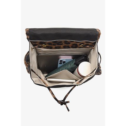 White Leopard Patchwork Flap PU Leather Large Backpack
