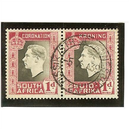 South Africa KGVI 1937 Coronation 1d Grey-Black & Carmine Used SG 72