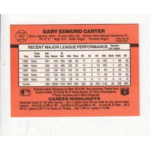 1990 Donruss baseball Gary Carter card #147 -NM - HOF-Mets