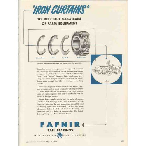 fafnir bearing company 1953 iron curtains farm equipment vintage ad