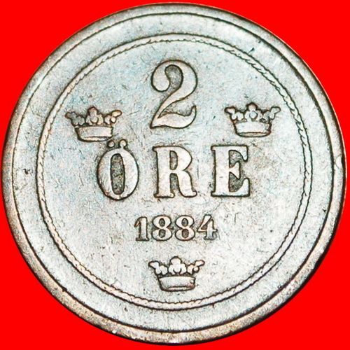 3 CROWNS: SWEDEN ★ 2 ORE 1884 NOT CLOSED 4! Oscar II!LOW START★NO RESERVE!
