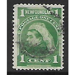 NEWFOUNDLAND 1898 1c BLUE - GREEN QUEEN VICTORIA SG85 FINE USED#2
