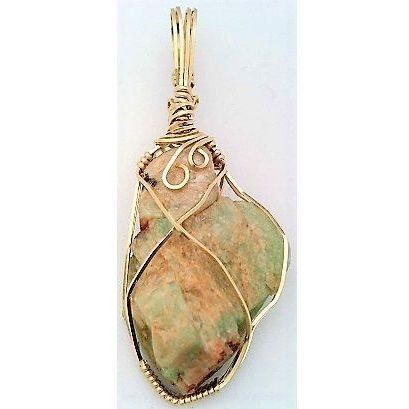 Natural Amazonite Gold Wire Wrap Gemstone Pendant 71