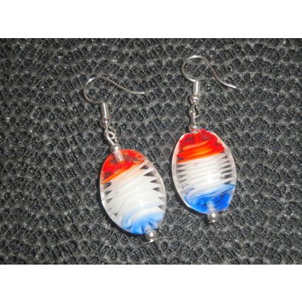 Individual large single oval red white blue millefiori style glass drop earrings