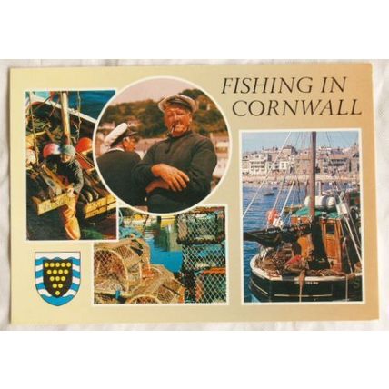 1992 postcard Fishing in Cornwall