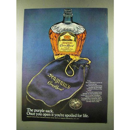 1973 Seagram's Crown Royal Ad - The Purple Sack
