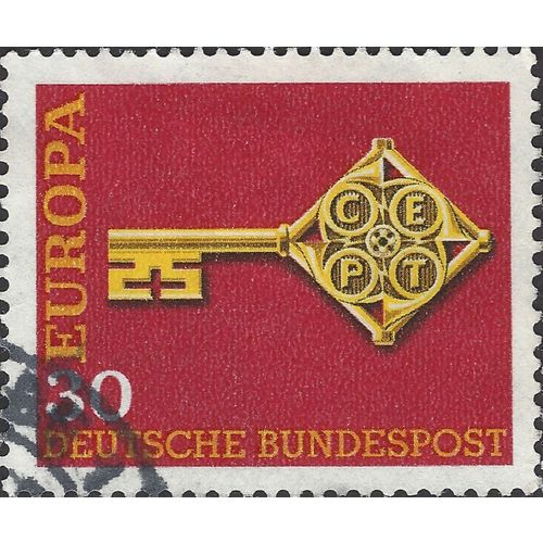 GERMANY, Europa, CEPT, Key, red 1968, 30pf, #6