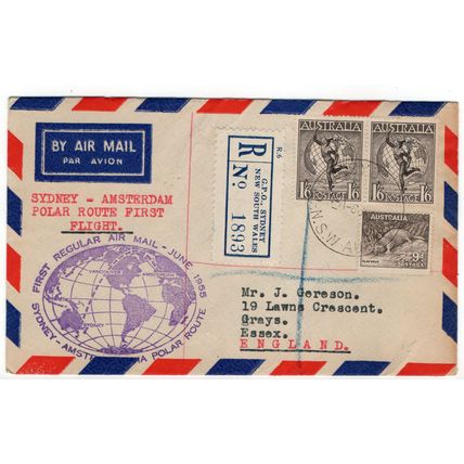 1955 POLAR ROUTE 1st FLIGHT SYDNEY TO AMSTERDAM UNOPENED (SC)