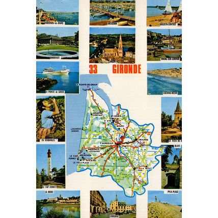 Gironde Map 1970s French Postcard