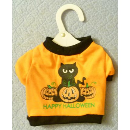 "HAPPY HALLOWEEN ORANGE & BLACK DOG T SHIRT w CAT & JACK-O-LANTERN SIZE SMALL"