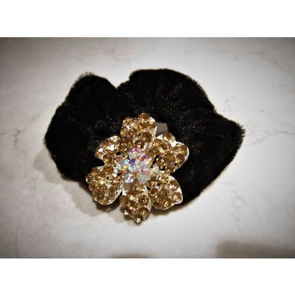 Flower shaped hair tie pony tail holder scrunchie with gold crystals