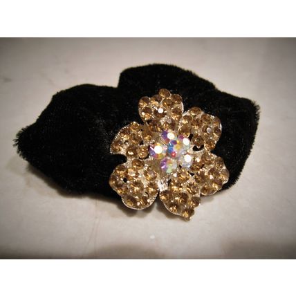 Flower shaped hair tie pony tail holder scrunchie with gold crystals