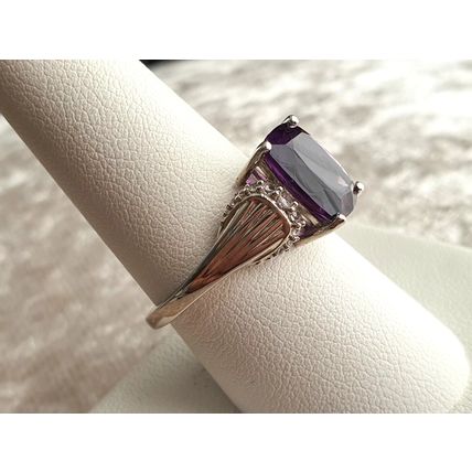Lusaka Amethyst & White Zircon Solitaire Accents Ring Size R Platinum 925 Silver