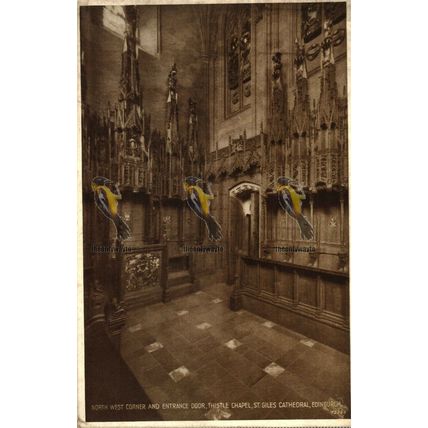 NW Corner Thistle Chapel. St Giles Cathedral, Scotland, Valentines Postcard 1938