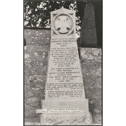 Dolly Pentreath Monument, Paul Parish Church, Cornwall, c.1950 - RP Postcard