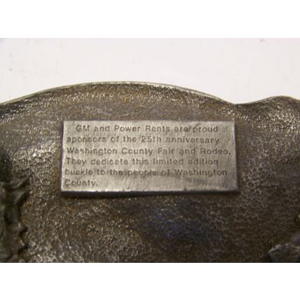 1986 WASHINGTON COUNTY FAIR & RODEO BELT BUCKLE OREGON 25TH ANNIV POWER RENTS GM