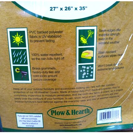 Plow and Hearth All-Weather Green Outdoor Armchair Cover 27" x 26" x 35" NEW!