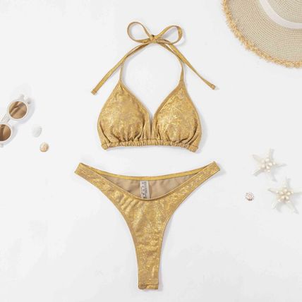 New Women's Craft Foil Back-tie Solid Color Sexy Bikini