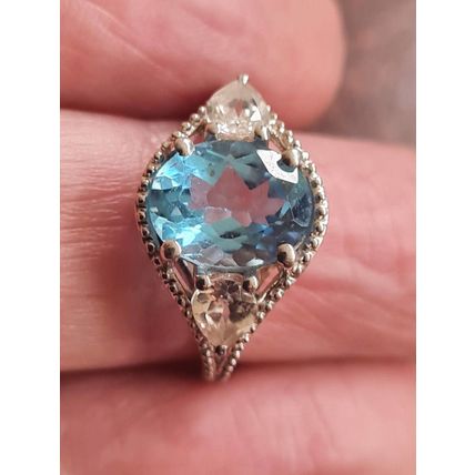Vintage 1990-s 925 Sterling Silver Aquamarine Ring Size US 6 ,UK M Hallmarked.