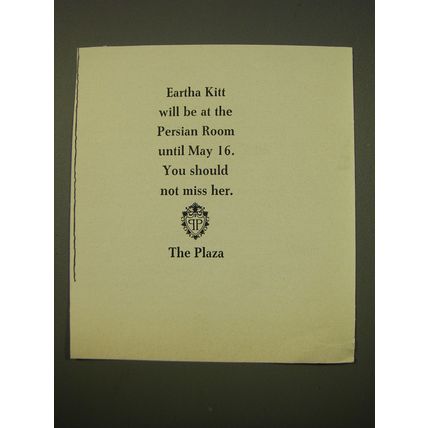 1961 The Plaza Hotel Ad - Eartha Kitt will be at the Persian Room until May 16