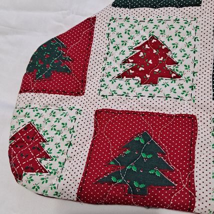Big QUILTED CHRISTMAS STOCKING 21 1/2" Double Sided Trees Holly Berry