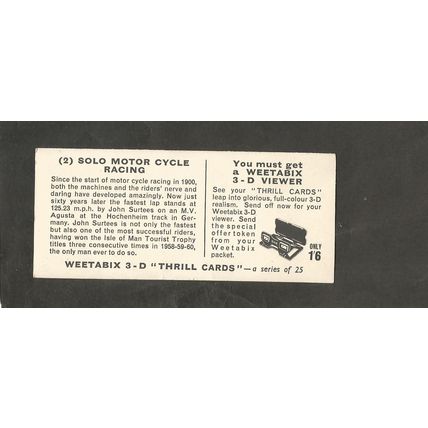 Weetabix 3D Cards 1960 Thrill #2 Solo Motor cycle racing