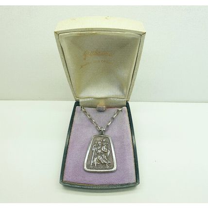 Vintage Charles Horner 925 Sterling Silver Large St Christopher Pendant Necklace