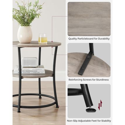VASAGLE Side Table, round End Table with 2 Storage Shelves for Living Room, Bedr