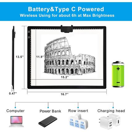 A3 Light Pad, Rechargeable Light Board for Diamond Painting, Tracing Light Box w