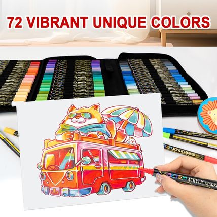Betem 72 Colors Paint Markers Acrylic Paint Pens, Dual Tip with Brush Tip and Fi