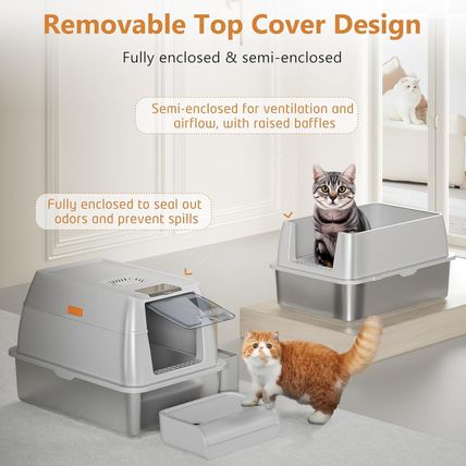 Stainless Steel Cat Litter Box with Lid, XL Extra Large Litter Box for Big Cats,