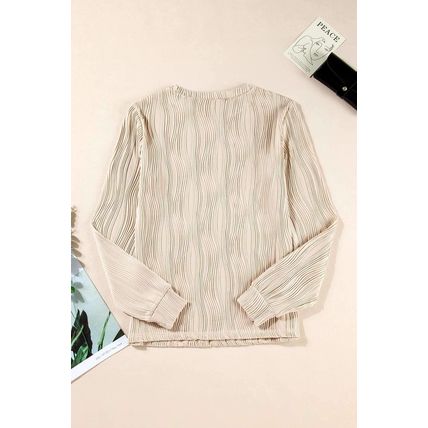 Apricot Textured Wavy Round Neck Long Sleeve Top