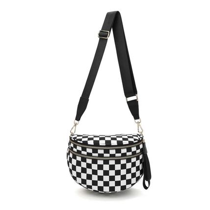 Color black Checkered Print Wide Strap Large Crossbody Bag
