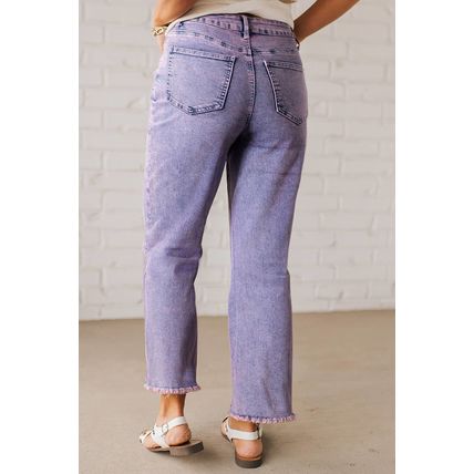 Orchid Petal Vintage Wash Frayed Hem Ankle-length Jeans