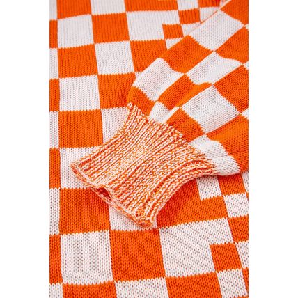 Orange Checkered Open Front Drop Shoulder Cardigan