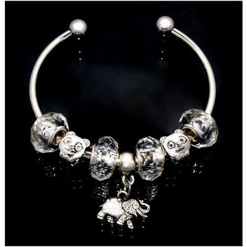 Clear Faceted Bead Elephant Charm Silver Plated Bracelet Bangle Jewellery 820