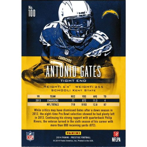 2014 Panini Prestige 100 Antonio Gates San Diego Chargers
