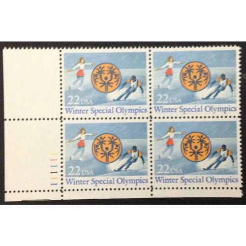 US Stamp #2142 mint: 1985 22c Winter Special Olympics - MNH plate block