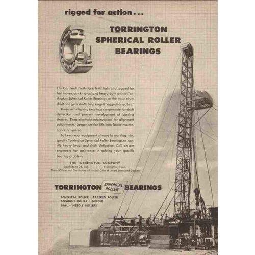 torrington company 1950 rigged spherical roller bearings vintage ad