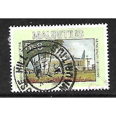 MAURITIUS 1990 ANNIVERSARIES 8R TOWN HALL CURS PIPE SG 844 FINE USED