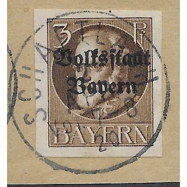 GER (BAVARIA) 1919 3pf KING LUDWIG III' (OVPT)(IMPERFED) FINE USED (EBID65-430)