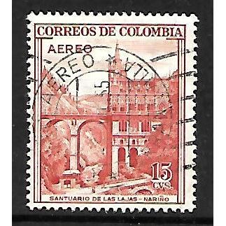 COLOMBIA 1954 AIR 15c VERMILION SANCTUARY OF THE ROCKS SG 791 FINE USED#