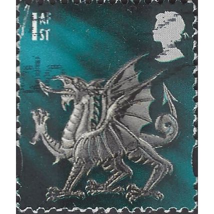 WALES, Heraldic Dragon, blue-green 2001, 1st, #2