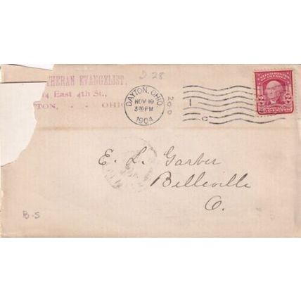 United States 1904 Dayton Ohio-Belleville Ohio Cover Dayton cancel written
